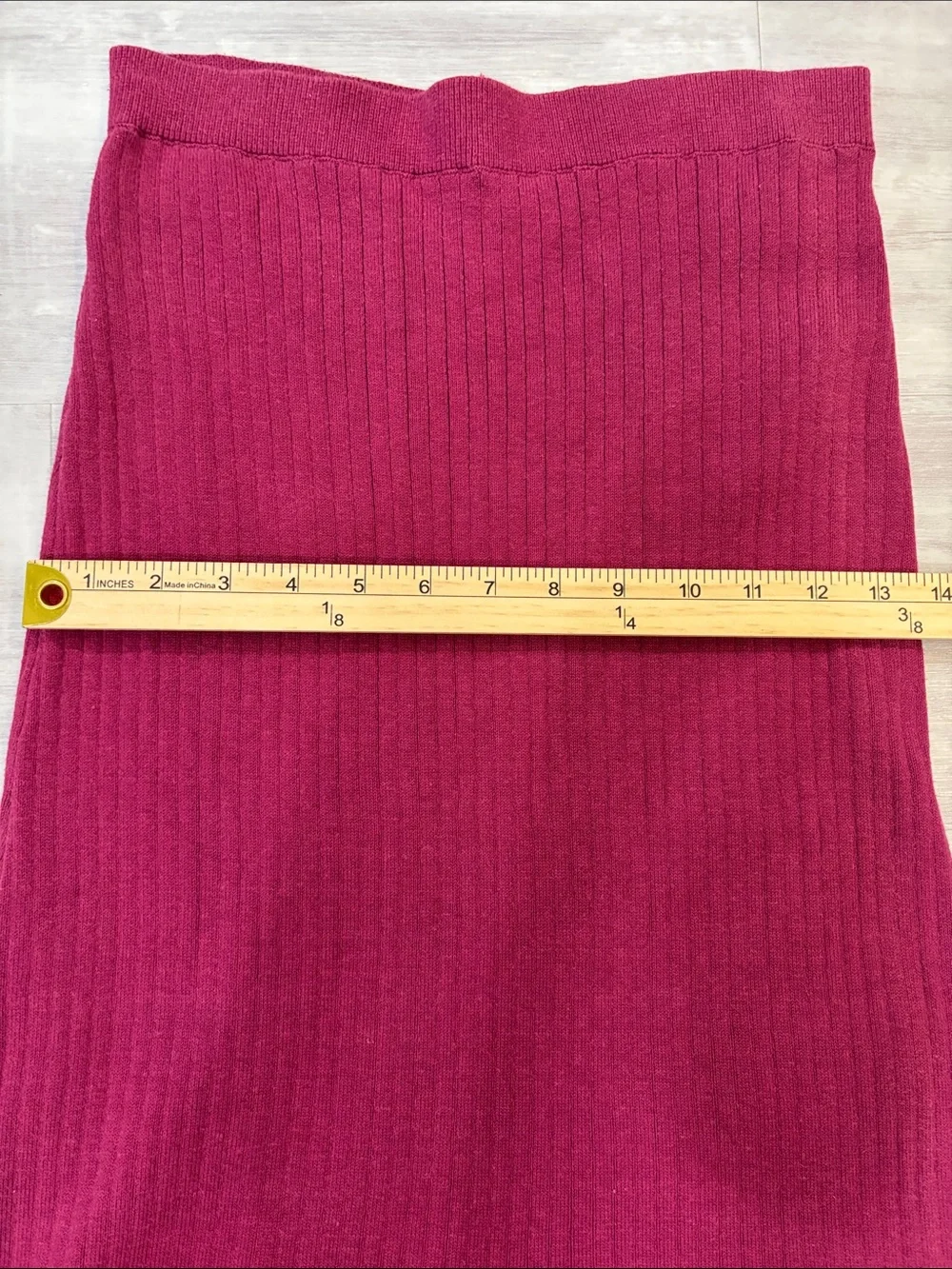 Free People Ribbed Wine-Magenta Midi Skirt with Front Slit Small